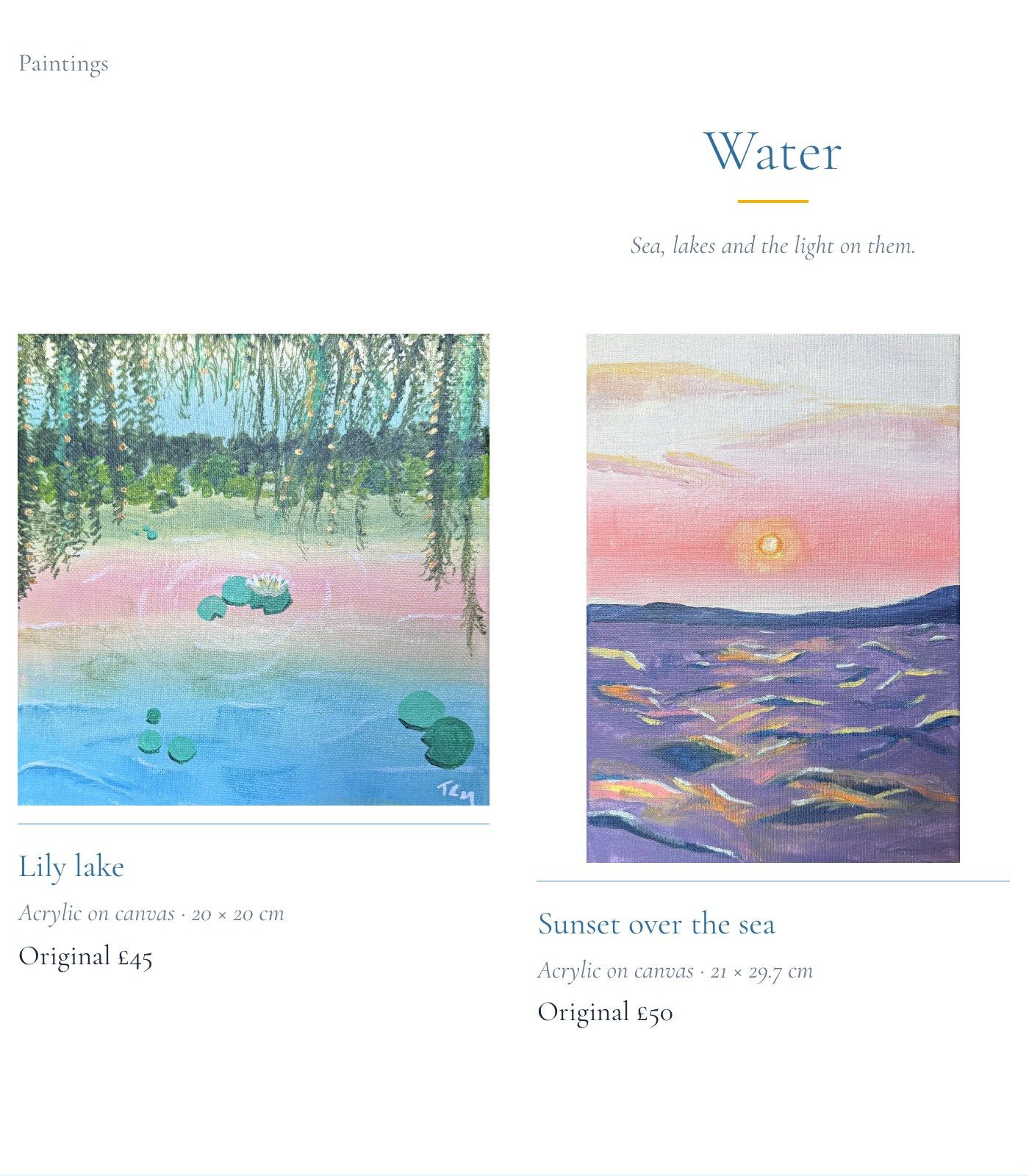 The Water album, with two paintings and their prices