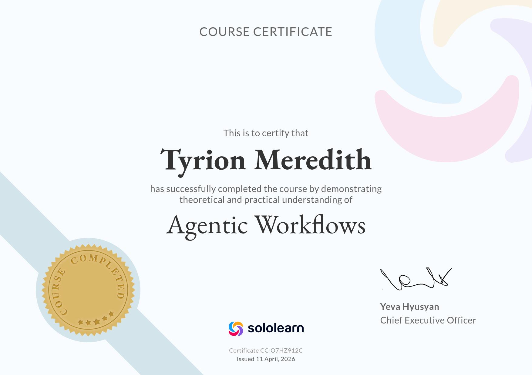 Agentic Workflows certificate